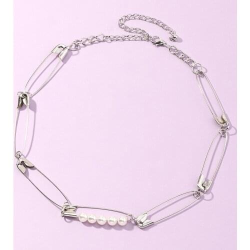 New Fashion Punk Paper Clip Necklace for Women Trendy Metal Silver Color Pearls Charm Choker Necklace Jewelry Accessory Gifts