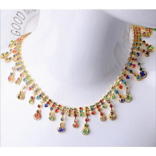 1Yard Sewing Tassel Fringe Trimming Silver Colorful Rhinestone Patch Appliques Crystals Trim 3cm