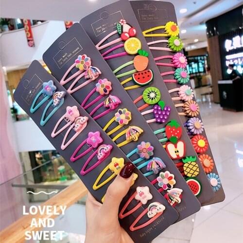 10/15 Pcs/Set Girls Cute Cartoon Animals Fruit 5 CM Hairpins Children Lovely Hair Clips Barrettes Headband Kids Hair Accessories