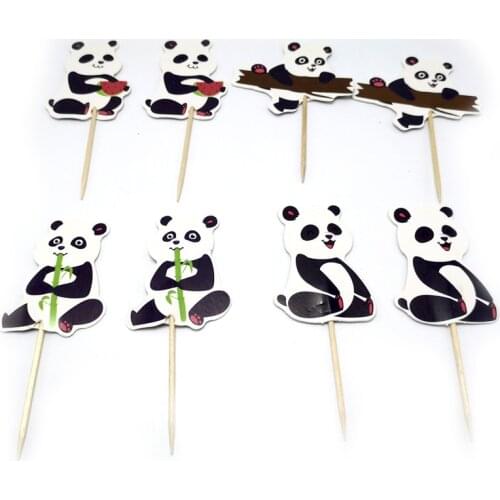 24pc/lot Birthday Party Lovely Panda Theme Cupcake Toppers with Sticks Happy Baby Shower Kids Boys Favors Decoration Cake Topper