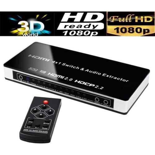 3D 4K 4X1 HDMI Switch Switcher Video Converter HDMI 2.0 Audio Extractor Toslink Adapter 4 In 1 Out for PS3 PS4 DVD PC To HD TV