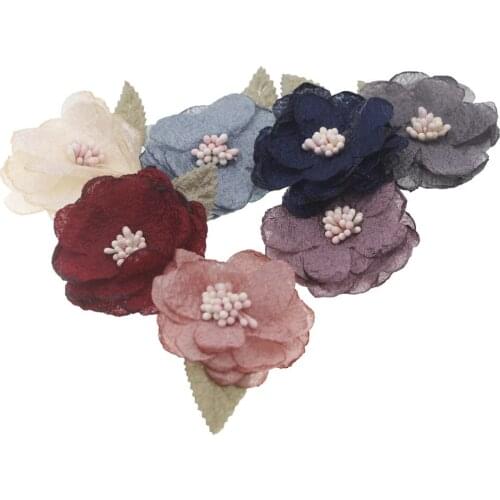 5.5cm Baby Handmade Thin Leaf Flower Accessory Without Headband No hair Clips Rose Flower girls Hair Accessories 10pcs/lot