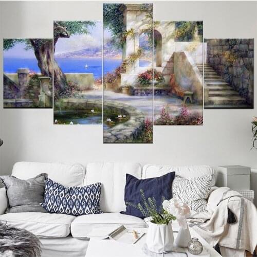 5 Pieces Wall Art Canvas Painting Landscape Poster Lakeside Garden Modern Living Room Modular Pictures For Home Decoration