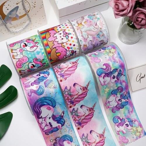 DIY Cartoon Unicorn Printed Grosgrain Ribbon For Craft Supplies Sewing Accessories 5 Yards. 45319