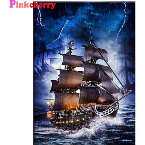 DIY Full Diamond Painting Sea Boat Cross Stitch Pirate Ship Mosaic Craft Needlework 5d Embroidery Rhinestone Decoration Salon