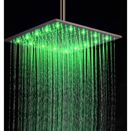 Free Ship 400mm LED shower head with stainless steel self-powered led Square shower head Sprayer LED Color Changing