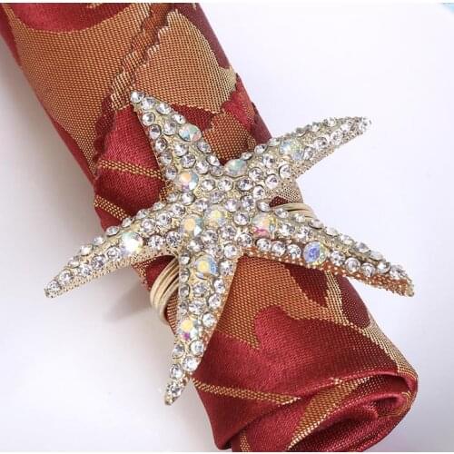 Free Shipping Wholesale 100pcs/lot Rhinestone Starfish Napkin Ring Serviette Holder Wedding Decoration Party Favor SN434