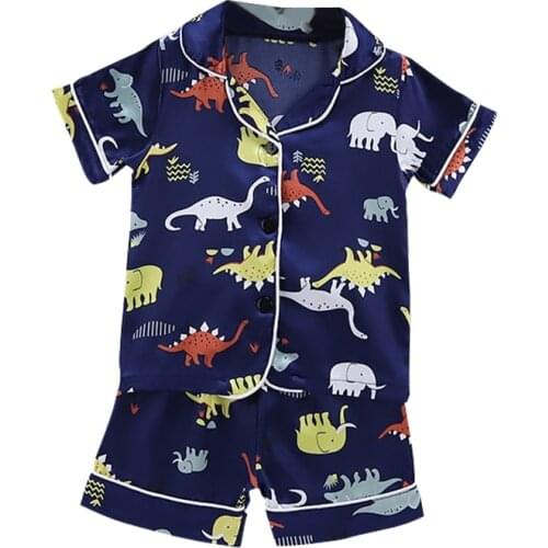 Kids Pajamas Dinosaur Print Nighdress Baby Boy Girls Pajamas Sleepwear Button T Shirt Shorts Set Outfits Toddler Sleepwear Set