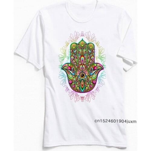 Custom T-shirt Hamsa Hand Tshirt Men Amulet Psychedelic T Shirt for Male Classic Summer/Autumn Tees Short Sleeve 100% Cotton Top