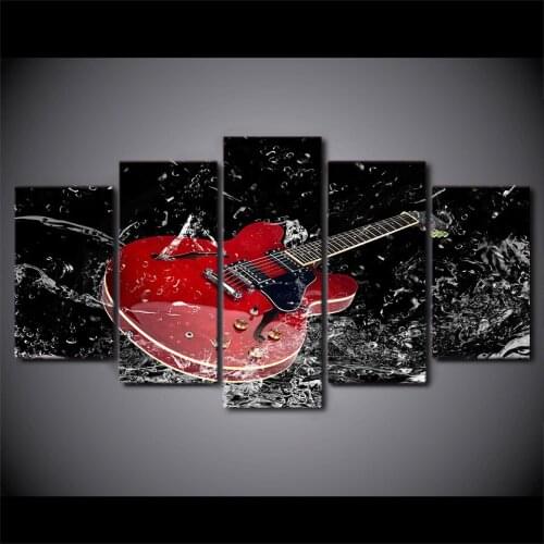 HD Printed Home Decoration Canvas Art Pictures Frame 5 Pieces Fantastic Water Red Music Guitar Living Room Posters Wall Painting