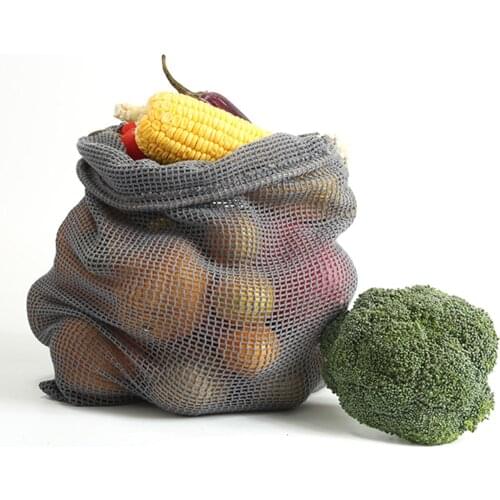Cotton Fruit Net Bag Eco-friendly Supermarket Shopping Mesh Drawstring Pouch