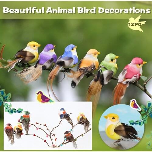 12p Simulation Bird Garden Decoration Outdoor Mini Bird Ornament Lovely Fake Animal Prop Feather Lawn Figurine Garden ogród tuin