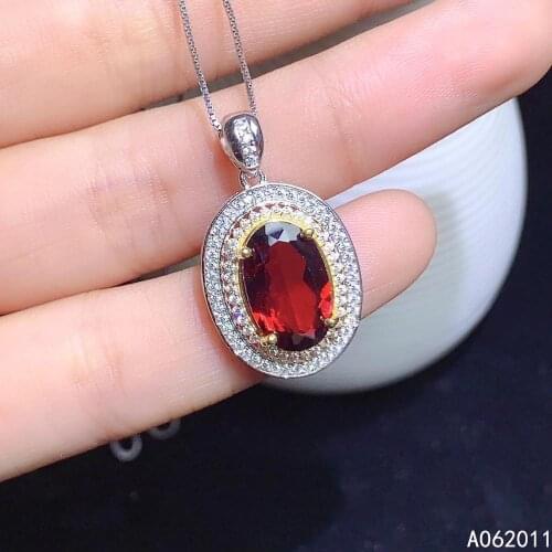 KJJEAXCMY fine jewelry natural garnet 925 sterling silver luxury girl new pendant necklace chain support test hot selling
