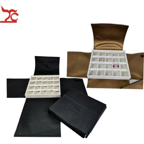 Creative Luxury PU Cover 20 Grids Square Velvet Jewelry Display Tray Portabel Earring Storage Holder Travel Carrying Case Book