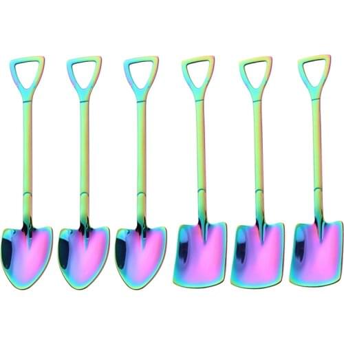 Mini Spoon 304 Stainless Steel Coffee Ice Cream Spoon Engineering Iron Shovel Spoon Retro Cute Square Head Spoon Drop Shipping