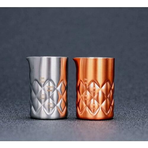 Multiple scale Cocktail Jigger Steel Measuring Cup Bar Spirit Measure Cup with Pour Spout Etched Rhombus pattern