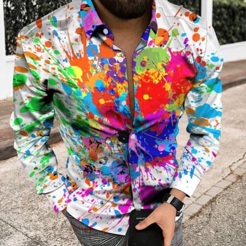 Spot 2021 New Mens and Womens Shirt Splash ink Camouflage 3D Printing Lapel Long Sleeve Button Cardigan Street Trend Apparel