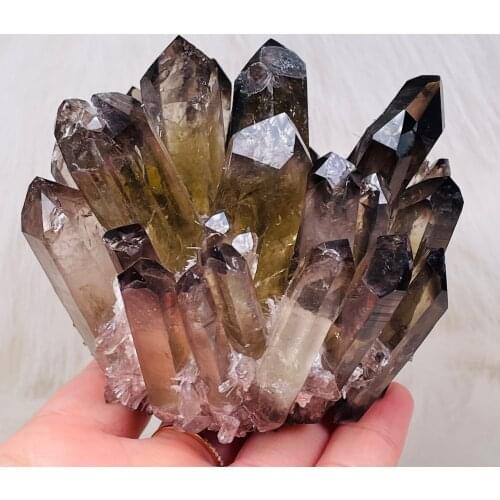 Natural Tea Crystal Cluster Mineral Specimen Smokey Quartz Healing Stones Home Decor