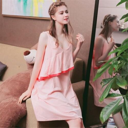 Nightwear women summer cotton sexy Korean suspenders nightdress pijama home clothes casual loose can be worn outside