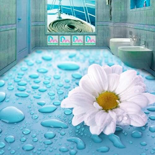 Beibehang 3D Stereoscopic Drops Flower Vinyl Floor Tiles Waterproof Wallpaper For Bathroom Custom Floor Wallpaper 3D Floor