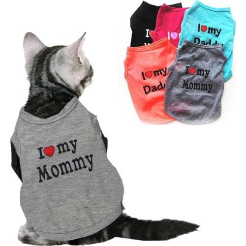 Pet Dog Cat Clothes Tee Shirts Mommy Daddy Printed Vest T-Shirt Summer Sleeveless Sweatshirts Puppy Dog Cat Apparel Clothing