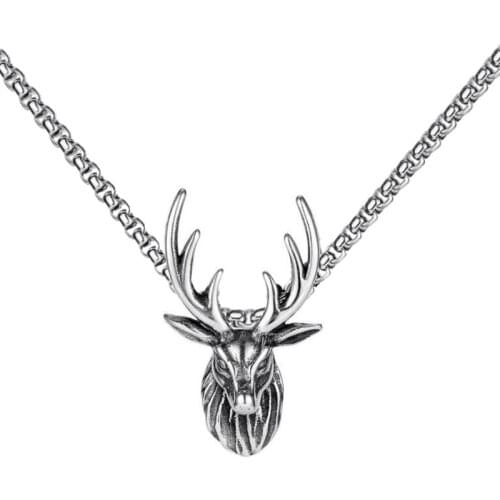 POTCET Unisex Stainless Steel Sika Deer Titanium Steel Necklace Pendant Geometric Fashion Retro Hip Hop Party Jewelry