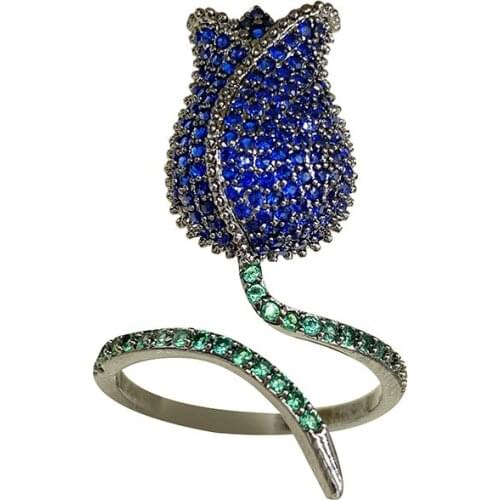 Romantic Tulip Rings For Women Fashion Three-dimensional Flower Ring Gold-Plating Wedding Jewelry Cubic Zirconia Opening Rings