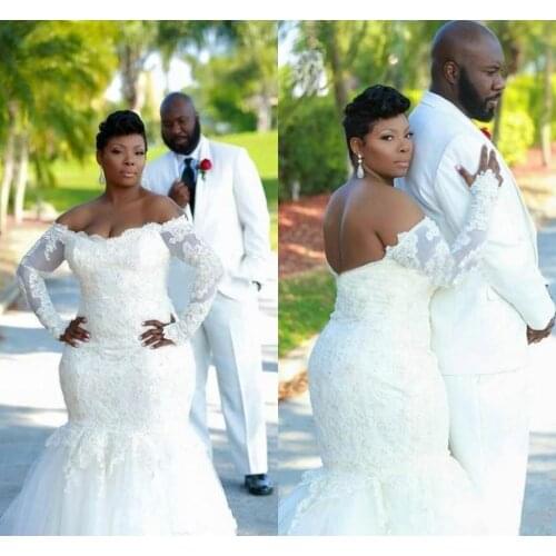 African Plus size Wedding Dresses Off the shoulder with Long Sleeves Lace Applique Country new Wedding Dress Bridal Gowns