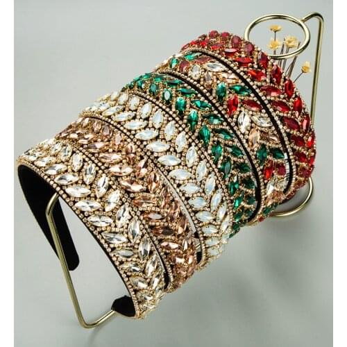 Baroque Colorful Rhinestone Flower Hairband Headband Adult Hair Accessories