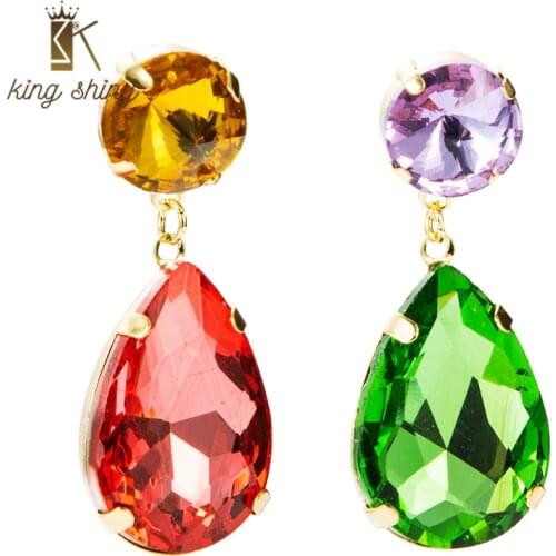 King Shiny Elegant Multi Color Crystal Dangle Earrings Temperament Geometric Water Drop Diamond Drop Earrings Girl Party Brincos
