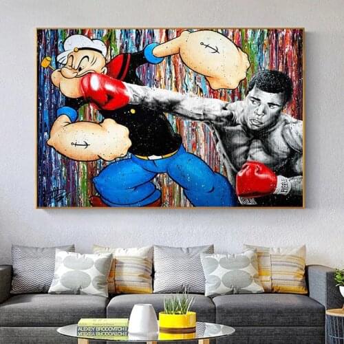 Funny Graffiti Canvas Painting Strong Popeye Fight Boxing King Posters And Prints Wall Art Picture For Living Room Decoration