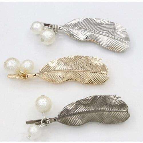 Double Simulated Scrub Pearl Metallic Feather Hair Clips and Pins Fashion Headwear Women Hair Accessories