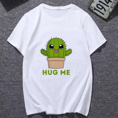 Cactus balloon print female T-shirt Harajuku graphic T-shirt short-sleeved white fashion personality T-shirt