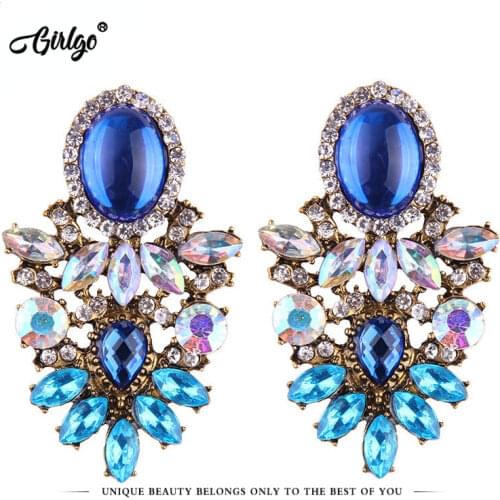 Girlgo Luxury Full Crystal Mosaic Statement Stud Earrings For Women Wholesale Trendy Stud Earrings Statement Jewelry Hot Sale