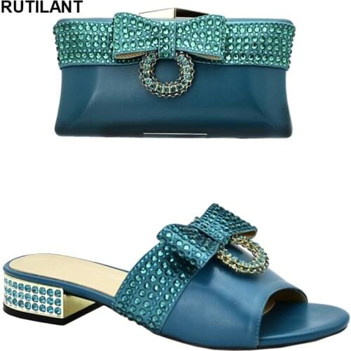 New Italian Ladies Shoes and Bags To Match Set Decorated with Rhinestone Slingbacks Low (1cm-3cm) Luxury Shoes Women Designers