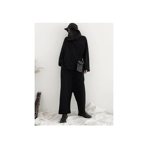 Wide Leg Pants Two Piece Suit New Turtleneck Long Sleeve Black Loose Fit Women Fashion Tide Spring Autumn 2020 19A-a646