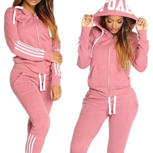 Autumn Winter Fashion Tracksuit Women 2021 Splice Fleece Letter Print Coat With Hood Two Pieces Set Hoodies Long Pants Suit