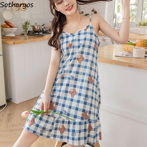 Women Sleeveless Nightgowns Cartoon Printed Lovely Japan Style Loose Casual Ruffles Teens Ulzzang Students Sleepwear Cozy M-3XL