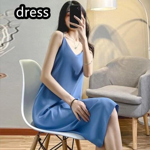 5XL plus size girl blue suspender dress female 2021 new summer long skirt wearing A-line skirt outside the bottom