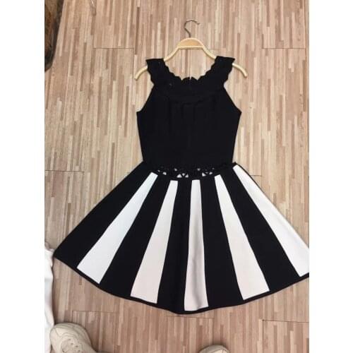 New Summer Black White Striped O-Neck Sexy Women Outwear Fashion Night Club Bandage Dress Vestidos