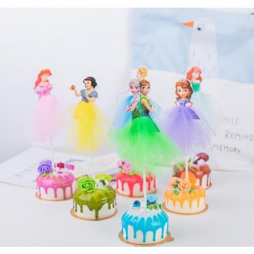 1pcs Cartoon Princess Birthday Party Decorations Kid Cupcake anna elsa Cake Topper For Girls Happy Birthday Party Cake Supplies