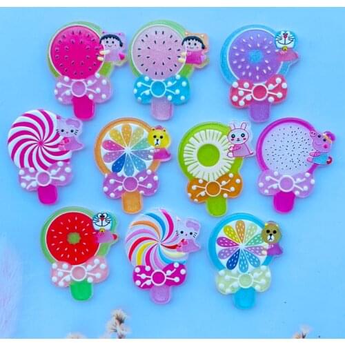 10 / 20 Cartoon Cute Acrylic Fruit Stick Flat Back Scrapbook Hair Bow Center Embellishment DIY Accessories 038