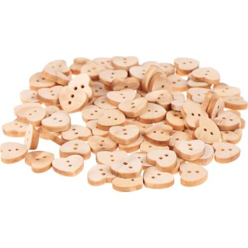 100pcs/pack Heart Shaped Wooden Buttons Natural Sewing Buttons Craft Clothes Decor