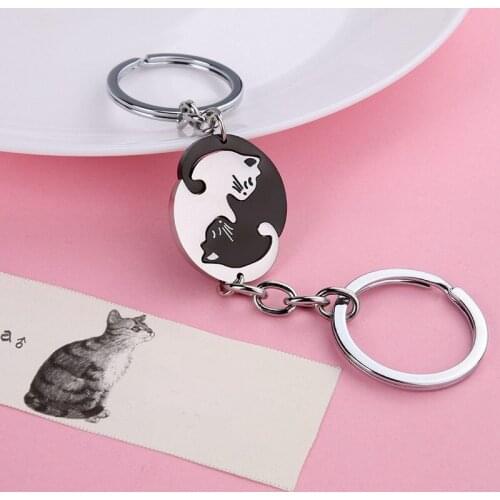 2Pcs Puzzle Cat Keychain Of Lover Couple Animal Pendant Valentines Gift