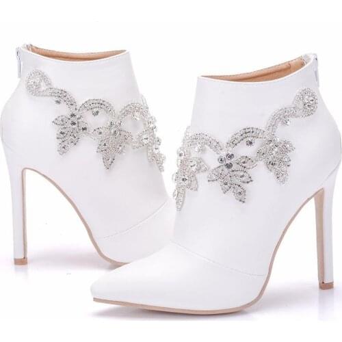 2020 autumn plus size stiletto heel pointed rhinestone wedding boots banquet dress womens shoes bride bridesmaid Martin boots