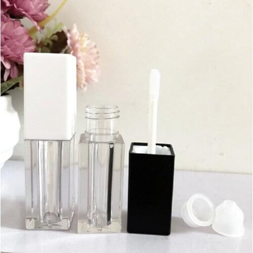 5 ML Lip Gloss Wand Tubes Square Matte Black White Cosmetic Container Makeup Packaging Empty Lipgloss Containers with Brush
