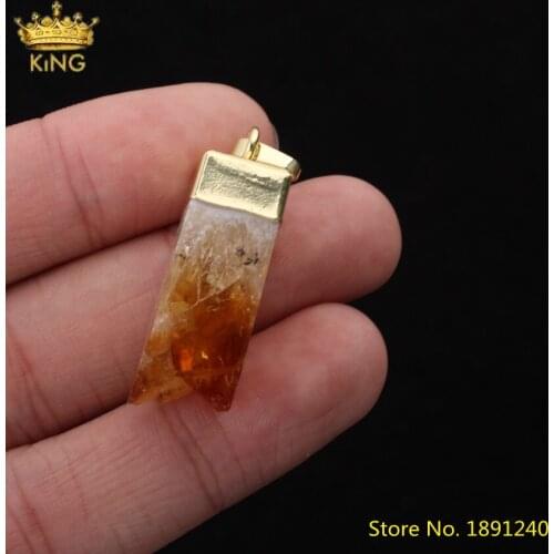 5pcs Natural Citrines Quartz Irregular Slab Pendant For Necklace Making,Plated Gold Silvery Caps Yellow Crystal Point Charms