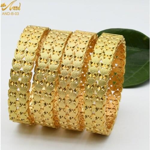 ANIID African Bangle Bracelet For Women Luxury Brand Indian Dubai 24k Gold Plated Bangles With Charms Gift Wholesale Jewelry