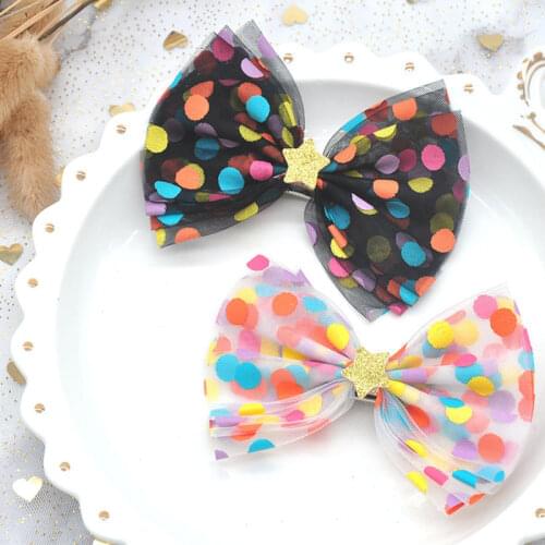 Handmade Korean Dot Mesh Hair Bows on Clips Heart Decor Soft Hairbow Princess Girls Hairpins School Headwear Hair Accessories