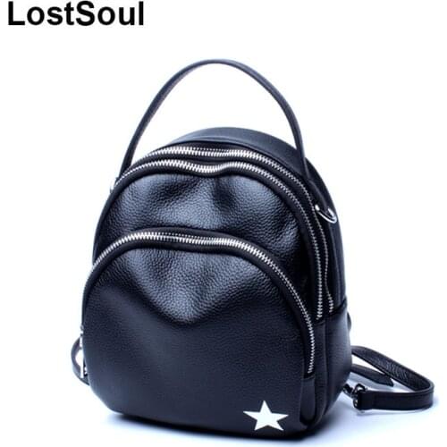 LostSoul brand genuine leather backpack for girl students womens backpack from cow leather casual school student bags fashion